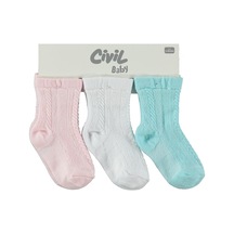 Civil Baby Jakarlı Basic 3'lü 6-18 Ay Bebek Kız Çorap Set - Standart