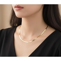 Yassı Balık Sırtı Zincir Kolye 50 Cm - Gold Renk Çok Renkli