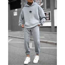 Vip Eşofman Takımı Sweatshirt Jogger - Gri Baskılı Oversize Şardonlu Kapüşonlu Gri Vip Eşofman Takımı Sweatshirt Jogger - Gri Baskılı Oversize Şardonlu Kapüşonlu Gri