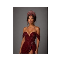 Diamond Veil Crown Alınlıklı Gelin,kına,nişan,söz,after,bride,party Taç Bordo - 885835840 Bordo