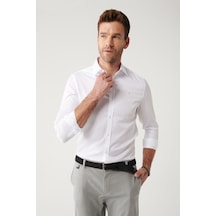 Avva Erkek Beyaz Gömlek Klasik Yaka %100 Pamuk Saten Slim Fit Dar Kesim  B002006 Beyaz