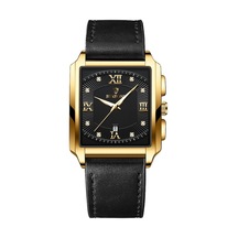 Rogfer Bınbond B4143 Dikdörtgen Dış Mekan Erkekler Su Geçirmez Kuvars Saatler Siyah Deri-tam Altın-siyah Çok Renkli Çok Renkli