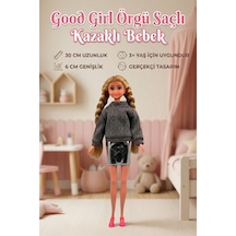 Good Girl Örgü Saçlı Kazaklı Model Oyuncak Bebek 30 Cm - Kış Serisi Tarz Bebekler Krem/gri