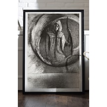 Circular Fate Siyah Ahşap Çerçeveli Poster, Dekoratif Soyut Monokrom Duvar Tablosu