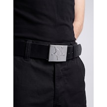 Silverman Unisex Özel Güvenlik Kemeri - Yıldızlı Metal Tokalı Siyah Güvenlik Personel Kemeri Suni Deri