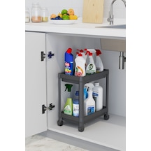 2 Katlı Düzenleyici Mutfak Rafı Banyo Rafı, Dolap Tezgah Altı Evye Altı Deterjanlık - Siyah Siyah