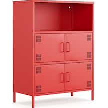 Pera Metal Çok Gözlü Dolap, 4 Kapaklı, Açık Raflı 80,50 X 40 X 109,50 Cm Ral 3020 Kırmızı