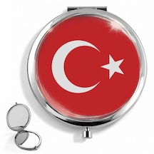 Makyaj Aynası Türk Bayrağı Tasarımlı Cep Aynası El Aynası Kişiye Özel Hazırlanabilir Çift Taraflı Yuvarlak Çanta Aynası Kırmızı