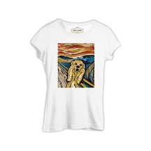 Golden Retriever İn Scream Beyaz Kadın Tshirt 001