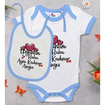 Bk Kids Aynı Kadına Aşığız Tasarımlı Mavi Bebek Body Zıbın Ve Mama Önlüğü Hediye Seti-1