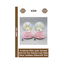 Premium Mini Işıklı Sevimli Atlı Kız Kar Küresi Cam Obje Gece Lambası Dekoratif Süs