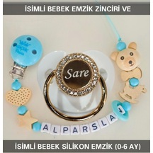Sahi Aksesuar İsimli Bebek Emzik Zinciri ve Bebek Silikon Emzik BEZYI229 Mavi