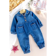 Babymod Bebe Yaka Denim Cep Detaylı Kız Bebek Kot Tulum mavi