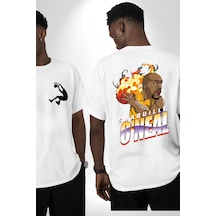 Basketbol Shaquille Oneal Star Ateş Topu Beyaz Oversize Unisex Ön Ve Sırt Baskılı Tişört Beyaz