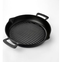 Lava Döküm Yuvarlak Izgara Tava, Metal Kulplu, 32cm, Siyah Açık Bakır