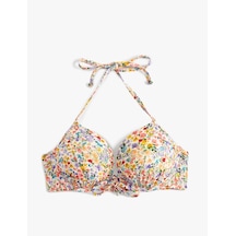 Koton Çiçekli Push-up Bikini Üstü Balenli Dolgulu Boyundan Bağlamalı Beyaz Desenli 4sak10128mm Beyaz Desenli