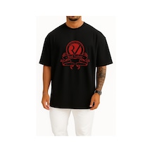 Bahriyeli Collection Oversize Red Velvet K-pop Logo Korean İdol S.m Göğüs Tasarımlı Unisex T-shirt Siyah