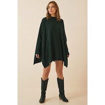 Onno Style Women Düz Triko Standart Panço Yeşil