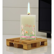 Bk Gift Kişiye Özel İsimli Çiçek Tasarımlı Dtf Dikdörtgen Blok Mum-11, Sevgiliye Hediye, Arkadaşa Hediye, Doğum Günü Hediyesi, Ev Hediyesi