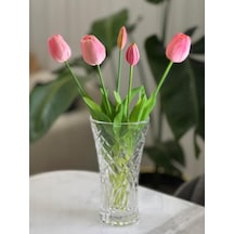 Yapay Lale Premium Islak Dokulu, Pembe, 42 Cm, 5 Kafa, Tek Demet, İç Mekan Dekorasyonu Çok Renkli