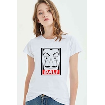 La Case De Papel Salvador Dali Baskılı Beyaz Kadın Tshirt