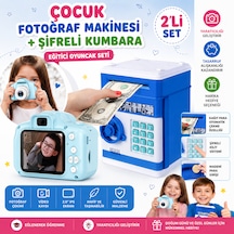Çocuk Dijital Fotoğraf Makinesi + Şifreli Elektronik Kumbara Seti Eğitici Oyuncak Para Biriktirme & Fotoğraf Çekme