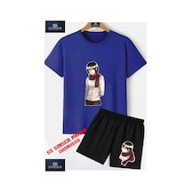 Ss Sinser Çocuk Unisex Anime Cocuk Atkili Özel Baskılı Bisiklet Yaka Tişört - Şort Alt - Üst Çocuk Takım Renk:mavı/sıyah