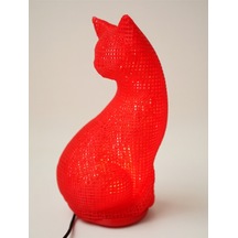 Dekoratif Kedi Figürlü Gece Lambası 3d Yazıcı Baskı Hediyelik Masa Lambası Aydınlatma 23cm Kırmızı