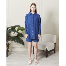 Soft Koton Kumaş Şort Gömlek Takım-3300-indigo İndigo Soft Koton Kumaş Şort Gömlek Takım-3300-indigo İndigo