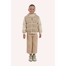 Kız Çocuk Pelüş Detaylı Bej Şişme Mont 7755782