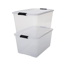 Kapaklı Plastik Saklama Kutuları, 45l, 2'li Set, Şeffaf