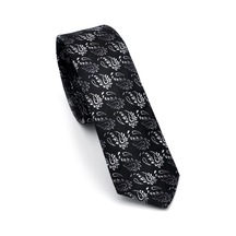 Gaffy Beyaz Ve Füme Şal Desenli Siyah Dokuma Kumaş Mendilli Slim Fit Kravat // Sdk-240806 Desenli