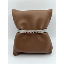 Arnes Jewelry Çelik Silver Zirkon Taşlı Kelepçe Bileklik