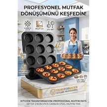 Zenvac 2'li Set 12'li Muffin Kalıbı Karbon Çelik Yanmaz Yapışmaz Cupcake & Kek Pişirme Tepsisi 723122 Zenvac29 Renkli