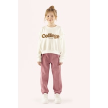 Kız Çocuk Nakış Detaylı Ekru Sweatshirt Çok Renkli