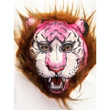 Kahverengi - 178 - Saçlı Pembe Yüz Kurt Maske Kaplan Maske Mega Peluş - Kmrsfres - 26 No
