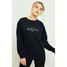 Roger Federer Perfect Baskılı Siyah Kadın Sweatshirt