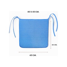 Comfort 4 Adet Sandalye Minderi Bağcıklı Özel Dikişli Süngerli Pamuklu Kumaş Sandalye Minderi Puanlı Mavi