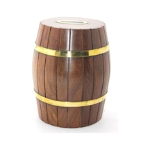 Pirinç Ahşap Fıçı Kumbara 15 Cm Wb538 1