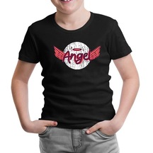 Angel Writing With A Halo And Wings Siyah Çocuk Tshirt 001
