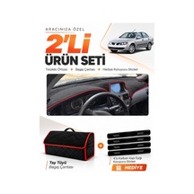 Nissan Almera Ekranlı 2000-2006 Uyumlu Torpido Örtüsü + Tay Tüyü Çanta Seti - Siyah Kırmızı