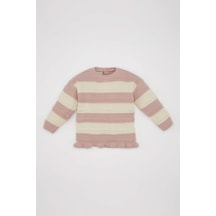 DeFacto Kız Bebek Çizgili Bisiklet Yaka Düğmeli Triko Kazak C8088A524AUBR277 Bordo