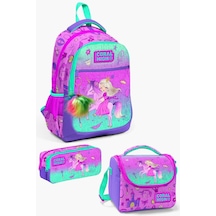 Coral High Kids Açık Pembe Mor Unicornlu Prenses Desenli 3 Lü Okul Çanta Seti Set0123481 Çok Renkli