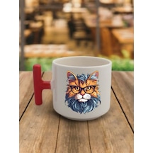 Bilgili Kedi Temalı Kahve Bardağı Kupa Bardak - Seramik Çay, Kahve Hediyelik Bardağı Beyaz