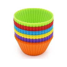 12 Adet Silikon Tekrar Kullanılabilir Muffin , Kek , Cupcake Kalıbı Kalıpları Çok Renkli
