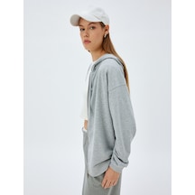 Koton Uzun Kollu Üç İplik Pamuklu Fermuarlı Kapşonlu Sweatshirt Gri 5wak10225ek Gri