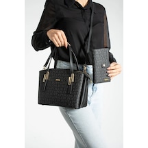 Just Polo Kadın Monogram Baskılı El Ve Omuz Çantası 232066mh Siyah Kombin