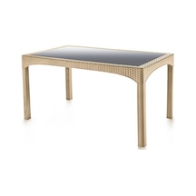 Omnipazar Omnipazar Sy-2586 Bej Rattan Temperli Camlı Masa Dikdörtgen 83878 Bej