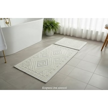 Banyo Pamuk Paspas Seti, Kaymaz Taban, Şık Ve Dayanıklı 60x100 / 60x50 Ölçülerinde Kilim Bukle Set Krem - Gri