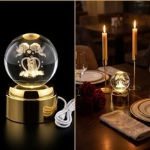 3d Lazer Kazımalı Kristal Top Gece Lambası, Altın Rengi Tabanlı, Usb Bağlantılı, Romantik Çift Temalı, Masa Dekoru .